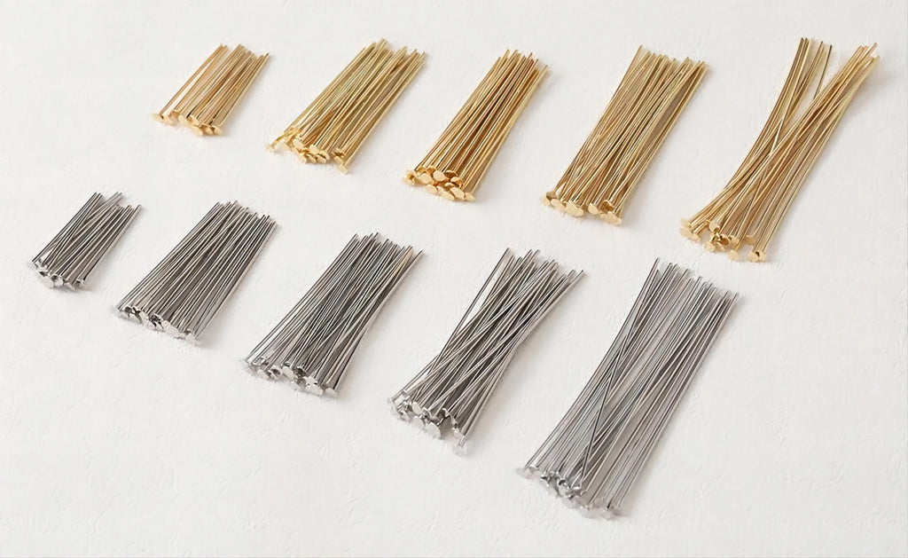 100pcs Head Pins, 14K Gold Plated, 22/25Gauge, 18mm, 25mm, 30mm, 35mm, 45mm, Component for Jewelry Making Findings GD008