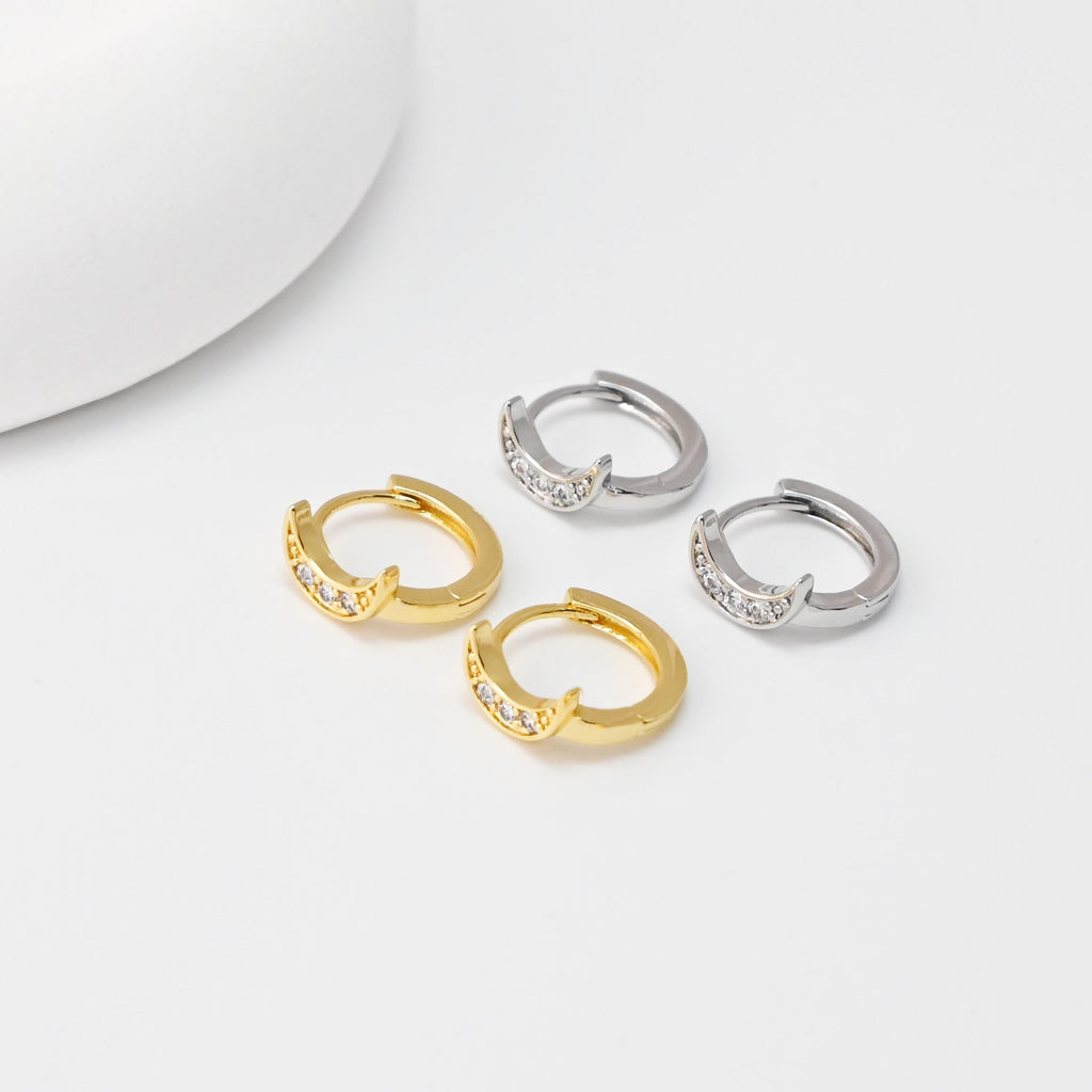 CZ Pave Leaf/Moon/Evil Eye Earring Hoop, Gold Plated Huggie Hoop Earring, DIY Earring  Findings, Handmade Earring Supplies D0537-D0560-D0542