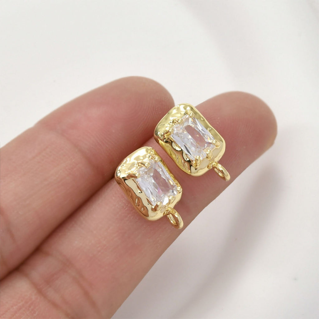Rectangular CZ Pave Ear Post With Loop, S925 Silver Ear Pin Nickel Free, Gold/Silver Ear Stud, Hypoallergenic Earring Findings LL204