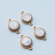 Load image into Gallery viewer, 5pcs Faux Opal Round Connectors, Cubic Zircon Crystal Pendant, Bracelet Necklace Pendant, 14K Real Gold Plated, Jewelry Findings JY082-F236