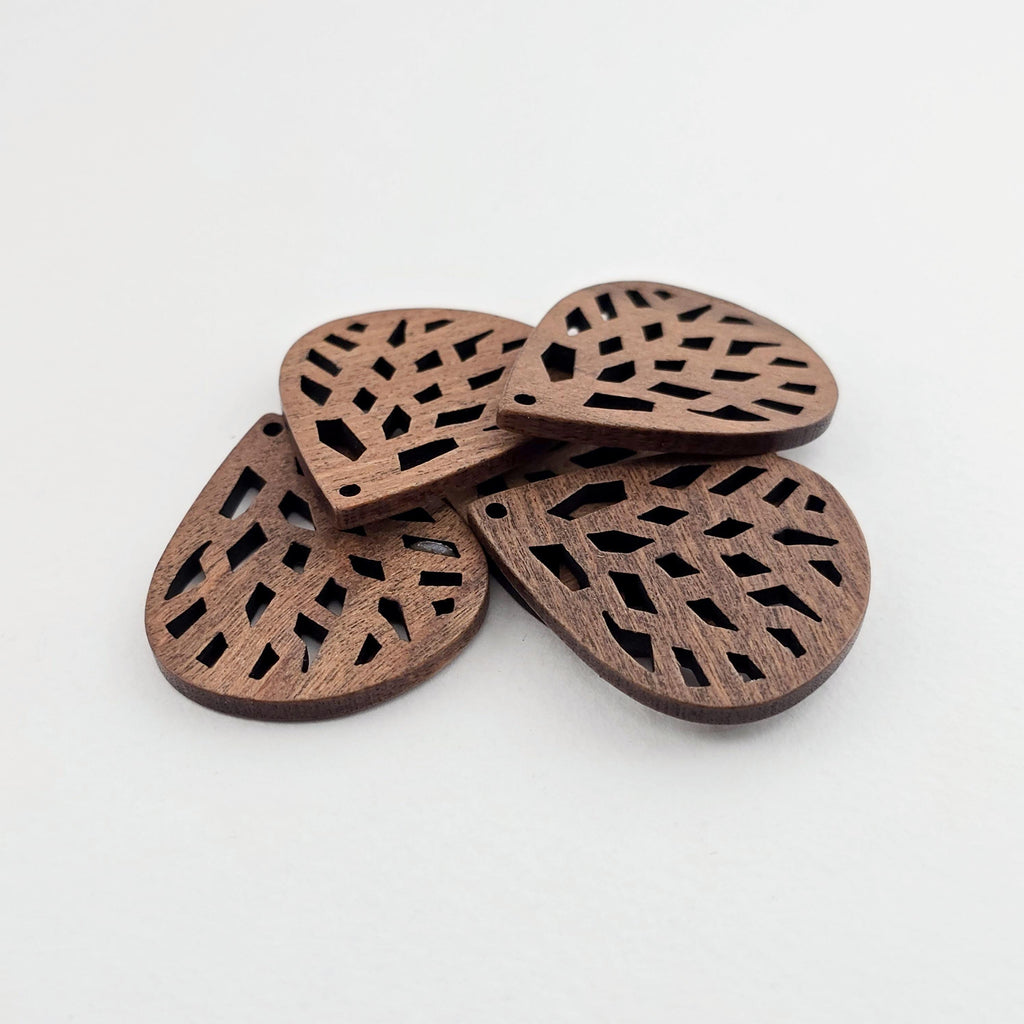 حُلي خشبية هندسية على شكل ورقة شجر، قلادة خشبية، خشب الجوز المُعاد تدويره، أقراط خشبية هندسية مميزة، أفكار يدوية الصنع JT1021