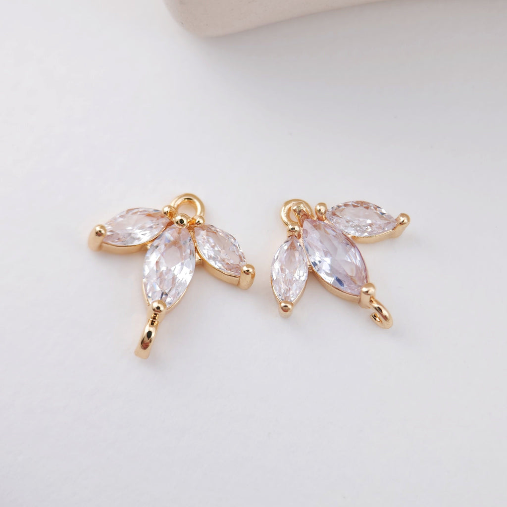 Tiny Leaf Connector, Cubic Zircon Crystal Leaf Pendant, CZ Earring Charms,  Gold Plated Brass Earring Charms, Jewelry Findings ZR010-F169