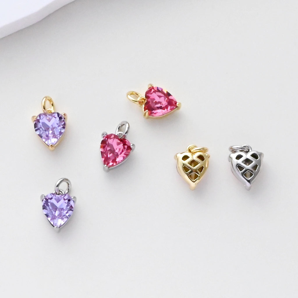 Heart Charms, Cubic Zircon Stone Charm, Shiny Crystal Pendant, 18K Gold Plated Charms, For Necklace Making,Jewelry Findings S1400