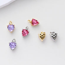Load image into Gallery viewer, Heart Charms, Cubic Zircon Stone Charm, Shiny Crystal Pendant, 18K Gold Plated Charms, For Necklace Making,Jewelry Findings S1400