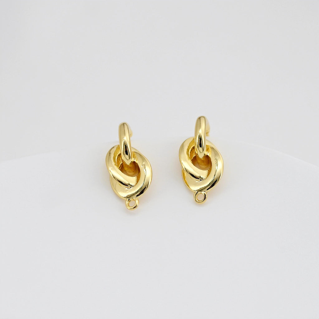 Gold Knot Ear Post, Nickel Free, 18.4*8.3mm, S925 Silver Pin, 18K Gold Plated Stud Earring Finding D0451