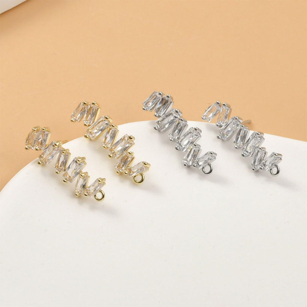 Irregular Pave CZ Earring Post, 14K Gold/Silver Plated,  S925 Silver Pin Nickel Free Earrings, Hypoallergenic Earring Findings LL115-D0084