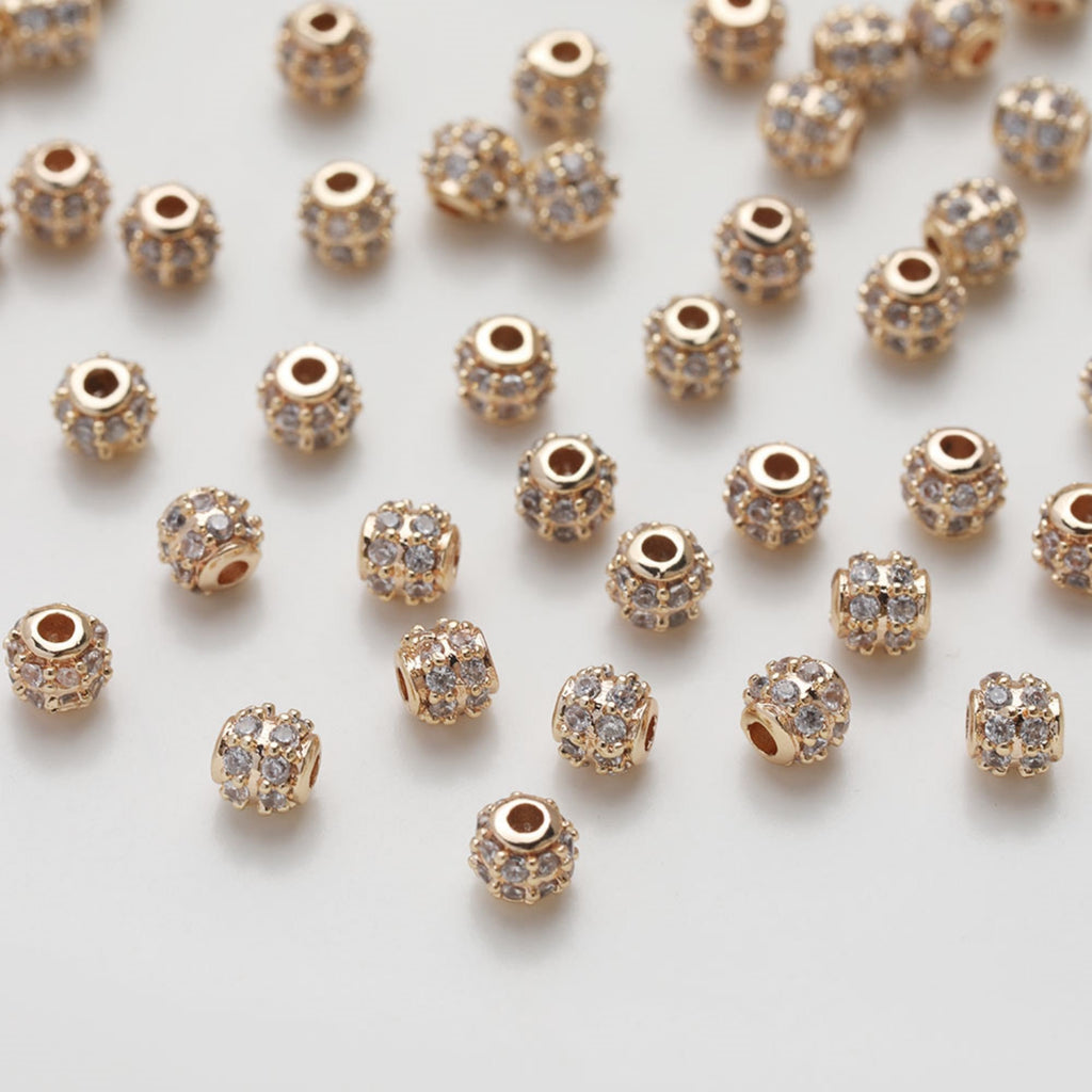 Pave CZ Round Spacer Beads, 14K Gold/Silver Plated,Round Beads, Dainty Earring Making Beads, Jewelry Finding JG070