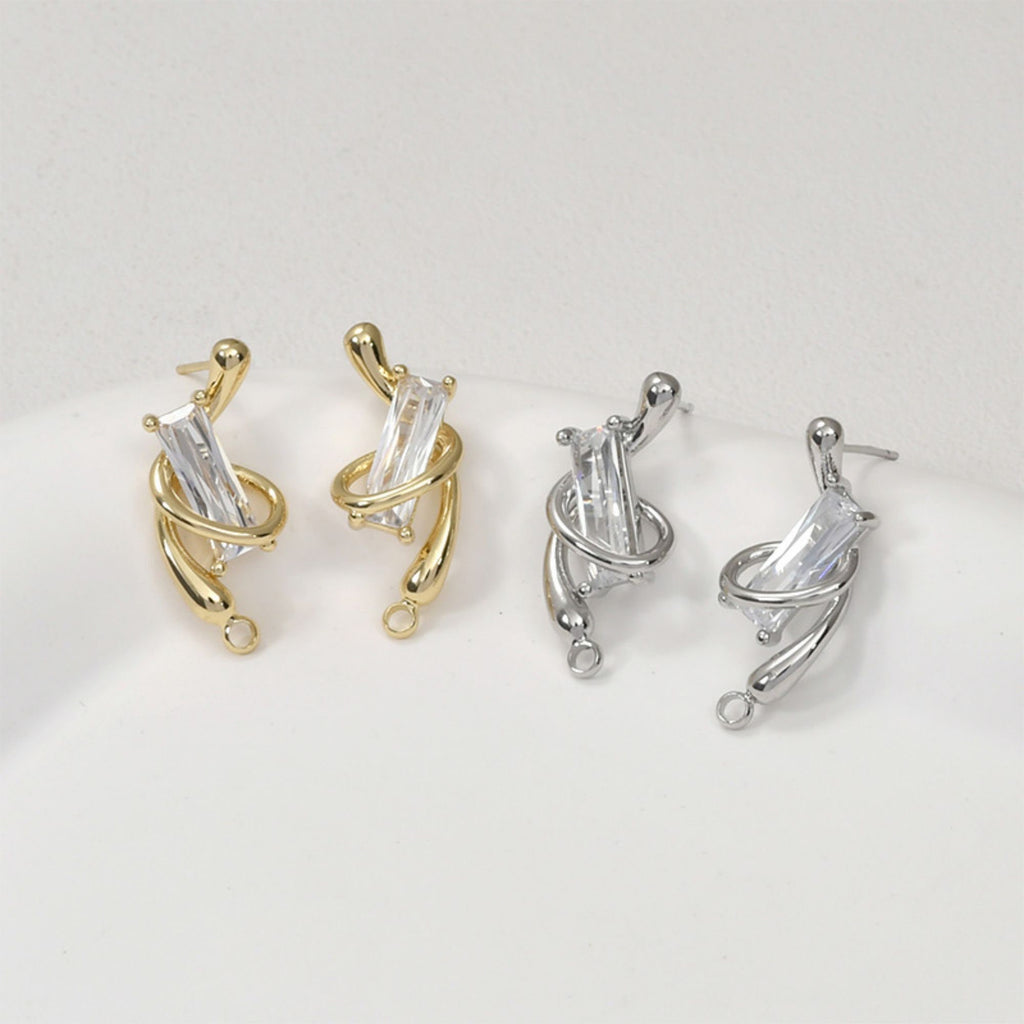 Irregular Pave CZ Earring Post, 14K Gold/Silver Plated,  S925 Silver Pin Nickel Free Earrings, Hypoallergenic Earring Findings LL222