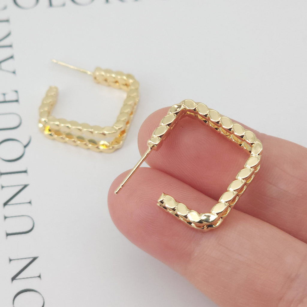 10pcs C Shape Earrings Post, 14K Gold, S925 Silver Ear Pin Nickel Free Earrings, Square Ear Stud, Hypoallergenic Earring Findings ZX153