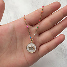 Load image into Gallery viewer, Enamel Cubic Evil Eye Charm, 18K Gold Plated Micro CZ Pave Round Pendant, 15mm, Necklace Making Charm, Jewelry Findings S128