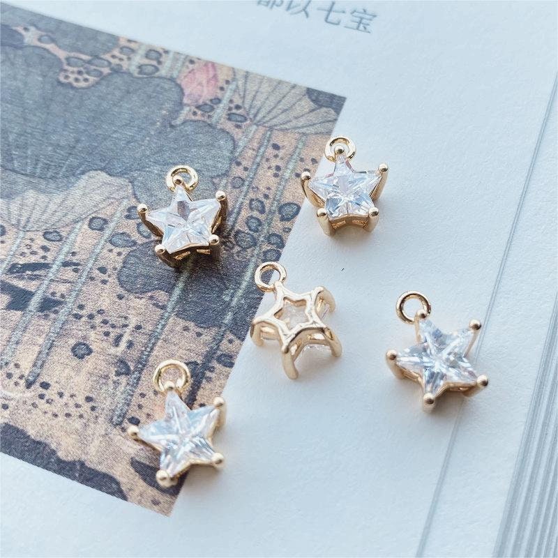 20pcs CZ Pave Tiny Star Charm, Crystal Pendant, Earring Connectors, Real Gold Plated Brass Earring Charms, Jewelry Findings JY036-F048