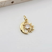 Load image into Gallery viewer, CZ Pave Moon and Star Charm, Cubic Zircon Pendant, CZ Earring Charms,  Real Gold Plated Earring Charms, Jewelry Findings S1285