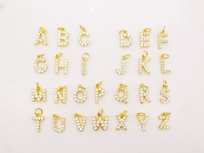 Dainty Cubic Alphabet Letter Charm, 18K Gold Plated CZ Micro Pave Initial Pendant, 8mm, Necklace Bracelet Earring Making S904
