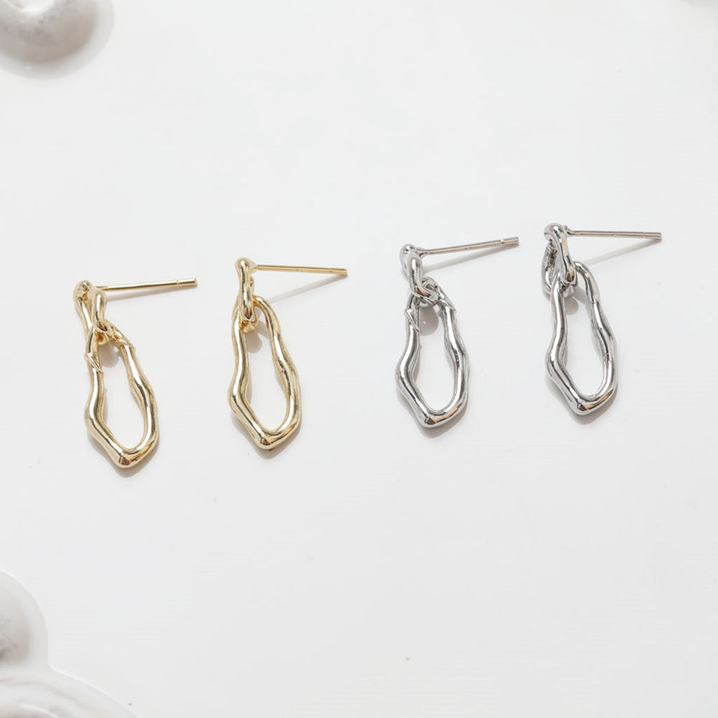 Pendientes de plata de ley 925 con pasador irregular y aro, sin níquel, de oro y plata, hipoalergénicos ZZ033