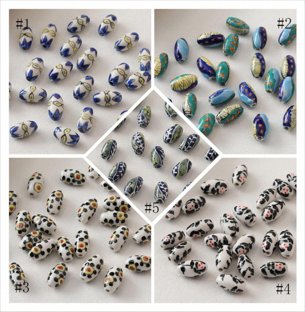 5 cuentas espaciadoras ovaladas, colgante ovalado de cerámica pintado a mano, cuentas de cerámica para hacer joyas, hallazgos de cuentas DIY GZ439