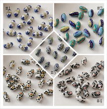 Cargar imagen en el visor de la galería, 5 cuentas espaciadoras ovaladas, colgante ovalado de cerámica pintado a mano, cuentas de cerámica para hacer joyas, hallazgos de cuentas DIY GZ439