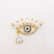 Load image into Gallery viewer, Cubic Evil Eye Charm, 18K Gold Plated Micro CZ Pave Eye Pendant, 29x15mm, Necklace Making Charm, Jewelry Findings S850