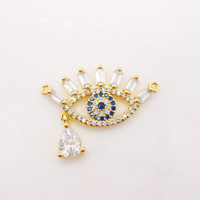 Cubic Evil Eye Charm, 18K Gold Plated Micro CZ Pave Eye Pendant, 29x15mm, Necklace Making Charm, Jewelry Findings S850