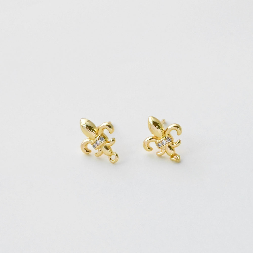 Cubic Zirconia Chili Post Earrings, Gold Plated Earring Post with Loop, Hypoallergenic, Handmade Earring Finding,DIY Earring Supplies D0425