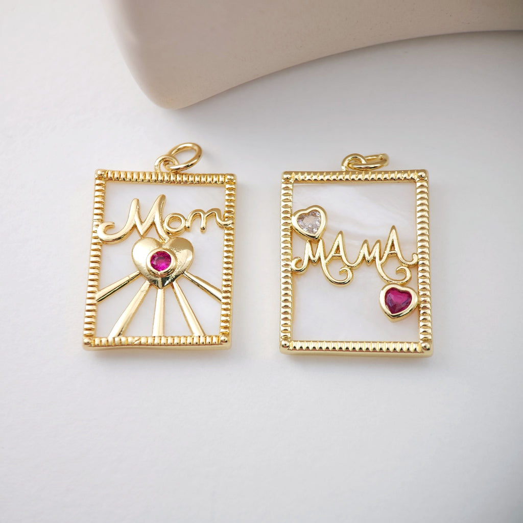 Mom Charm, 18K Gold Plated, CZ Pave, Mama Pendant, Necklace Making Findings, Jewelry Finding Gift for Mom S1127