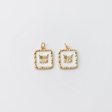 Load image into Gallery viewer, White Enamel Square Charm, Butterfly, Rose, 18K Gold Plated, Necklace Bracelet Making Pendant S20775
