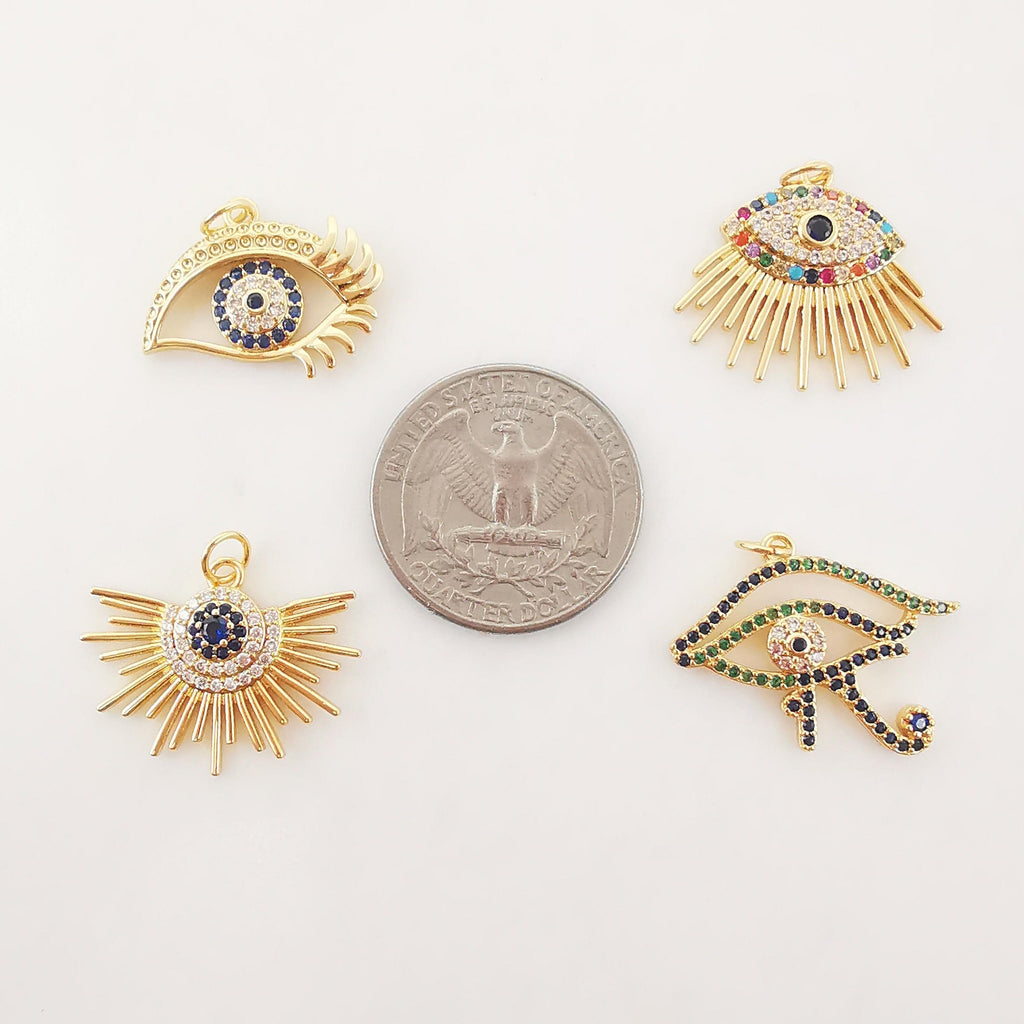 Cubic Evil Eye Charm, 18K Gold Plated Micro CZ Pave Eye Collection Pendant Necklace Making Charm, Jewelry Findings S20224
