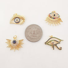 Load image into Gallery viewer, Cubic Evil Eye Charm, 18K Gold Plated Micro CZ Pave Eye Collection Pendant Necklace Making Charm, Jewelry Findings S20224