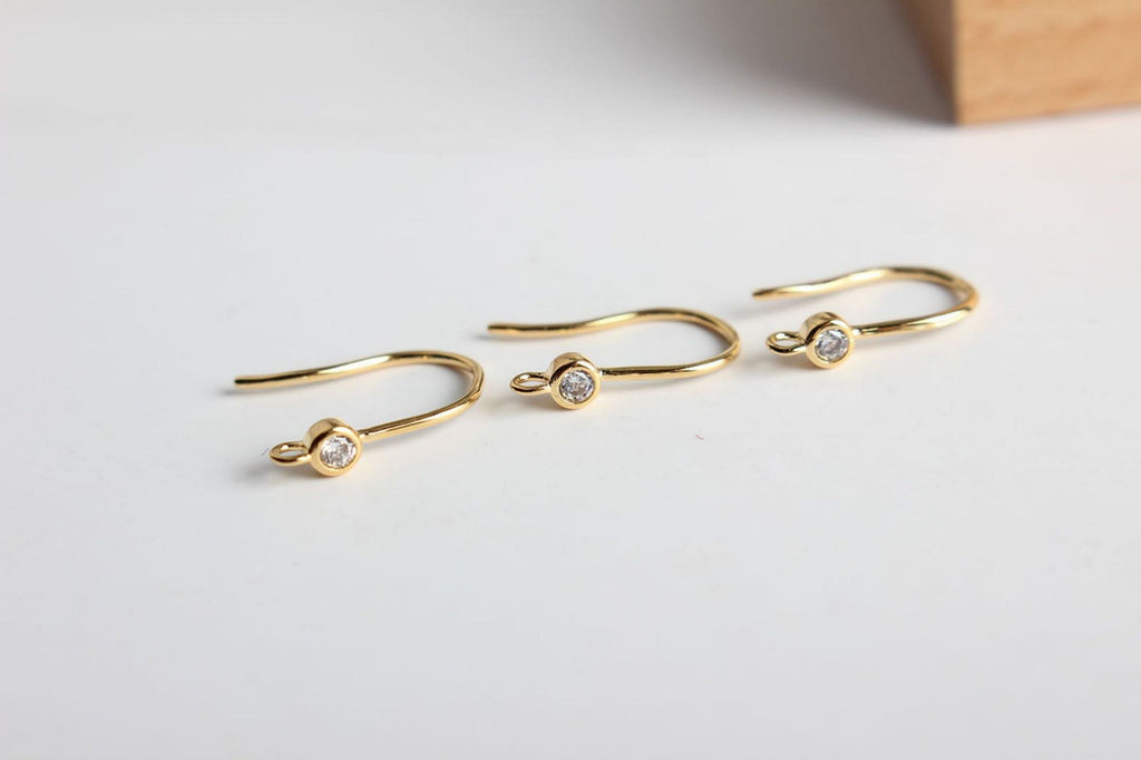 18K Gold Plated Ear Wires, Cubic Pave Earring Hooks, Nickel Free, Fish Hooks, Ear Wires for Jewelry Making GZ155-ZX7033