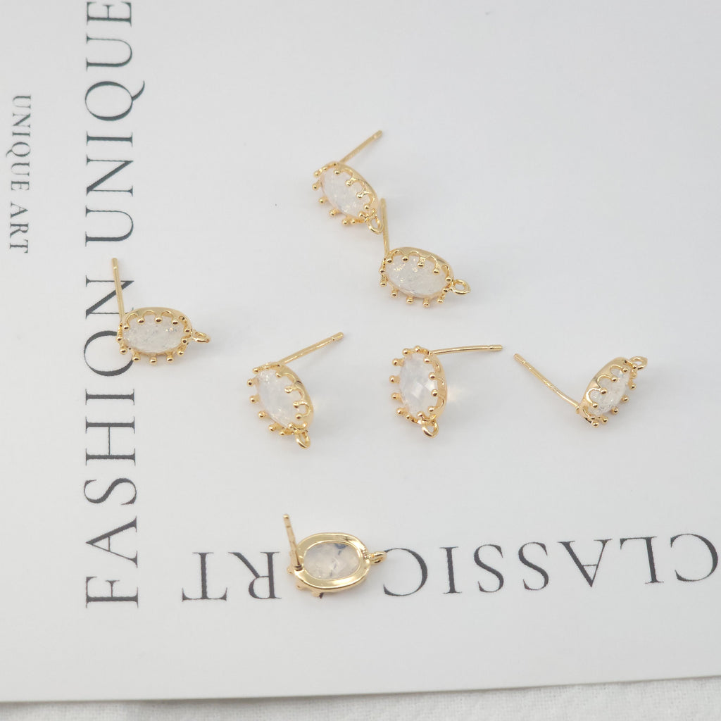 4pcs Oval Shape Earring Post With Loop, S925 Silver Pin Nickel Free Earrings, Crystal Gemstone Stud, Hypoallergenic Earring Findings ZX030