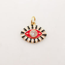 Load image into Gallery viewer, Enamel Cubic Evil Eye Charm, 18K Gold Plated Micro CZ Pave Eye Pendant, Necklace Making Charm, 15mm, Jewelry Findings S1074