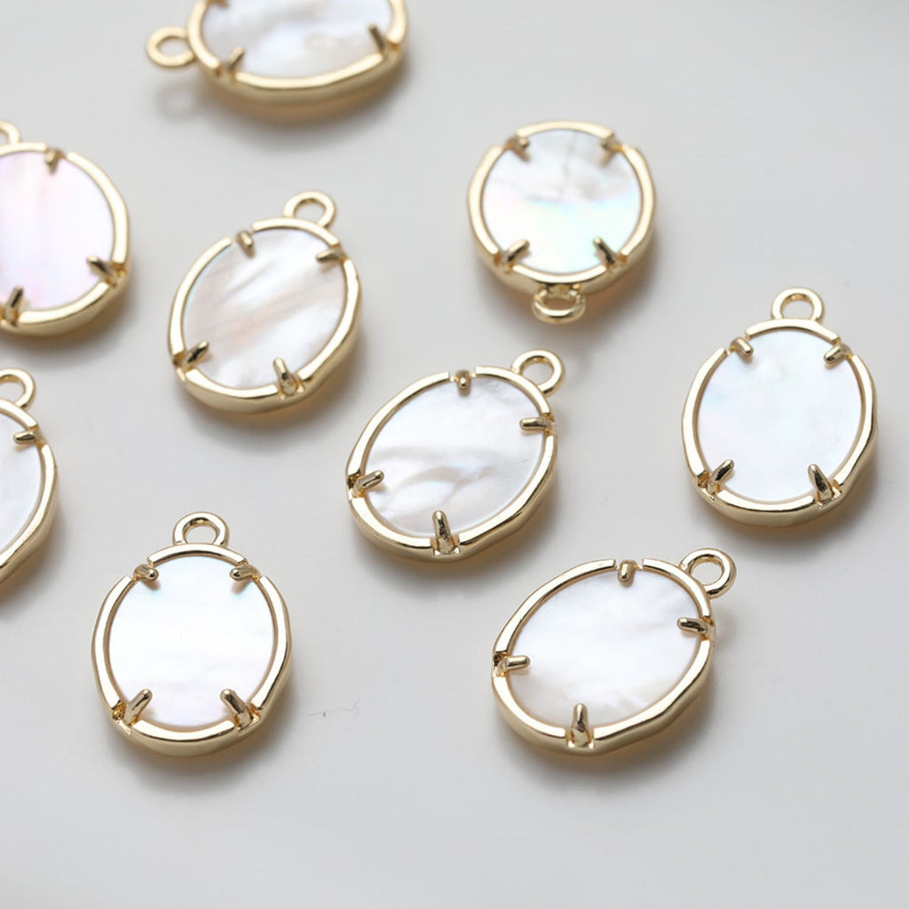 Tulips Oval Shell Pendant, 14K Gold/Silver, Oval Charm, Real Gold Plated, Jewelry Making Findings GZ507