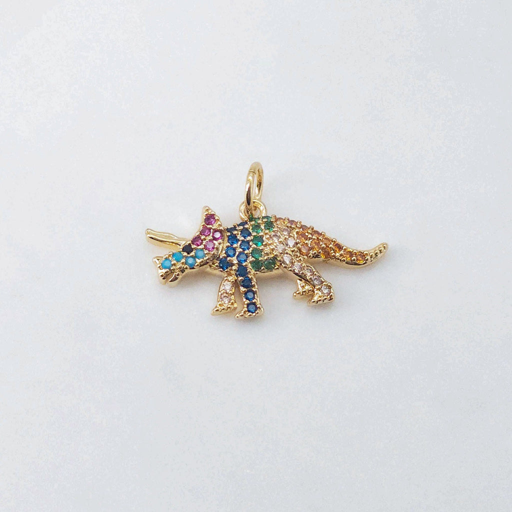 Dinosaur Pendant Collection, Animal Pendant, Rainbow CZ Pave Pendant, 18K Gold Plated Pendant, Jewelry Findings S20623