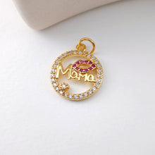 Load image into Gallery viewer, Gold Sun Mama Pendant, Sun Mom Pave Charm, 18K Gold Plated Brass, Necklace Making Charm, Jewelry Findings S1130