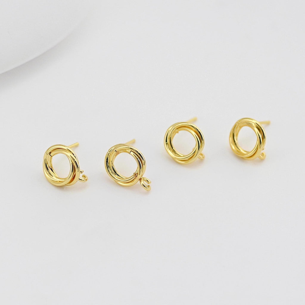 18K Gold Circle Post With Loop, S925 Silver Pin, Round Stud Earring Nickel Free, 11.4*10mm, Hypoallergenic Earring Findings D0393