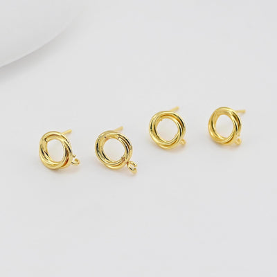 18K Gold Circle Post With Loop, S925 Silver Pin, Round Stud Earring Nickel Free, 11.4*10mm, Hypoallergenic Earring Findings D0393