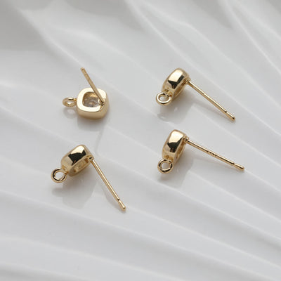Tiny Square Post with Loop, Pave CZ, 14K Gold, S925 Silver Pin Nickel Free Earrings, Hypoallergenic Earring Findings GT056
