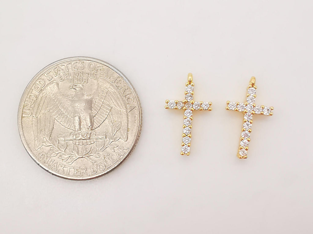2pcs Cross Charms, Clear Cubic Pave Cross Pendant, 18K Gold Plated, Necklace Making Charms, Jewelry Findings S713