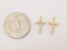Load image into Gallery viewer, 2pcs Cross Charms, Clear Cubic Pave Cross Pendant, 18K Gold Plated, Necklace Making Charms, Jewelry Findings S713