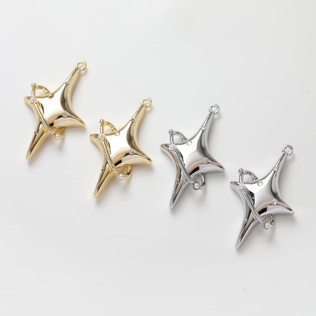 North Star Charms,  Crystal Cubic Pave Star Pendant, 14K Gold Plated, Gold/Silver, Necklace Making Star Charms, Jewelry Findings GZ312