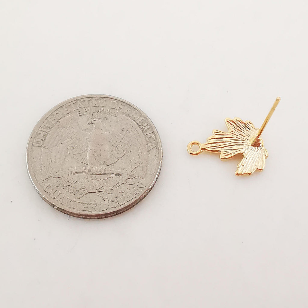 4pcs Gold Maple Leaf Earrings Post With Loop, Nickel Free Earrings, Ear Stud Loop, Hypoallergenic Earring Findings ZX006