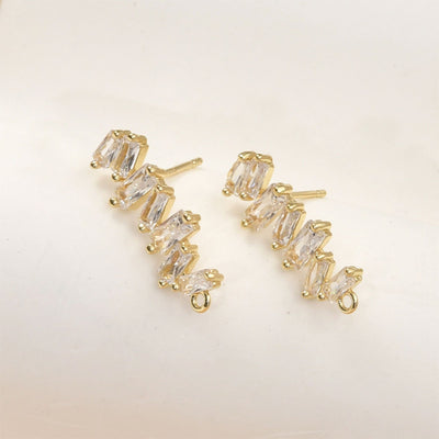 Irregular Pave CZ Earring Post, 14K Gold/Silver Plated,  S925 Silver Pin Nickel Free Earrings, Hypoallergenic Earring Findings LL115-D0084