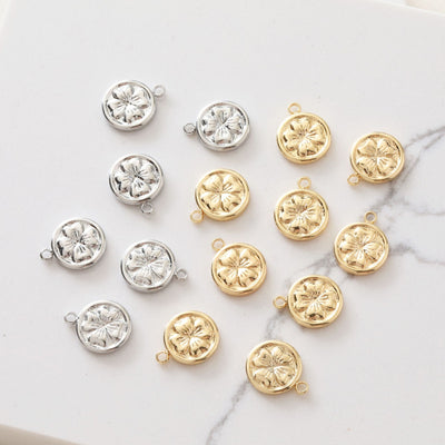 Gold Four-leaf Clover Flower Charm with loops, Bracelet Necklace Making, Gold Plated Jewelry Findings JG050