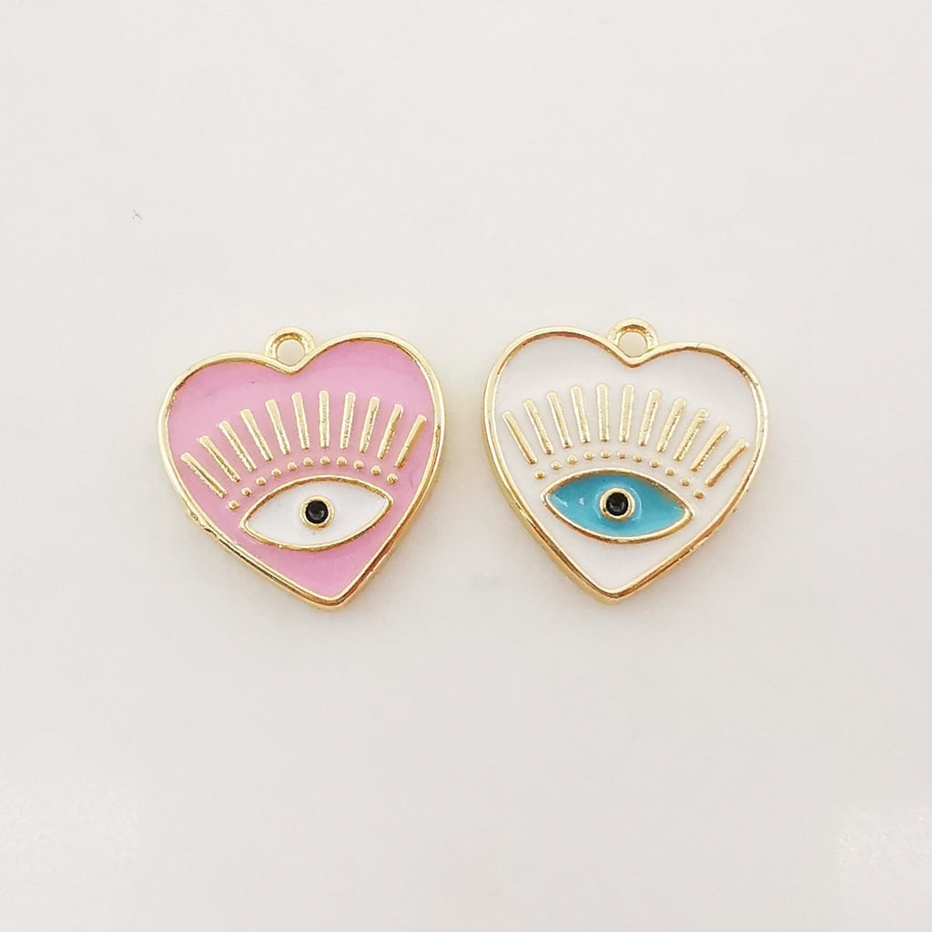 Dije de ojo malvado en forma de corazón, colgante de ojo esmaltado bañado en oro de 18 quilates, 16 x 15,6 mm, para hacer collares, accesorios de joyería S1028
