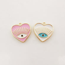 Cargar imagen en el visor de la galería, Dije de ojo malvado en forma de corazón, colgante de ojo esmaltado bañado en oro de 18 quilates, 16 x 15,6 mm, para hacer collares, accesorios de joyería S1028