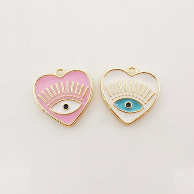 Heart Shape Evil Eye Charm, 18K Gold Plated Enamel Eye Pendant, 16x15.6mm, Necklace Making Charm, Jewelry Findings S1028