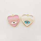 Heart Shape Evil Eye Charm, 18K Gold Plated Enamel Eye Pendant, 16x15.6mm, Necklace Making Charm, Jewelry Findings S1028