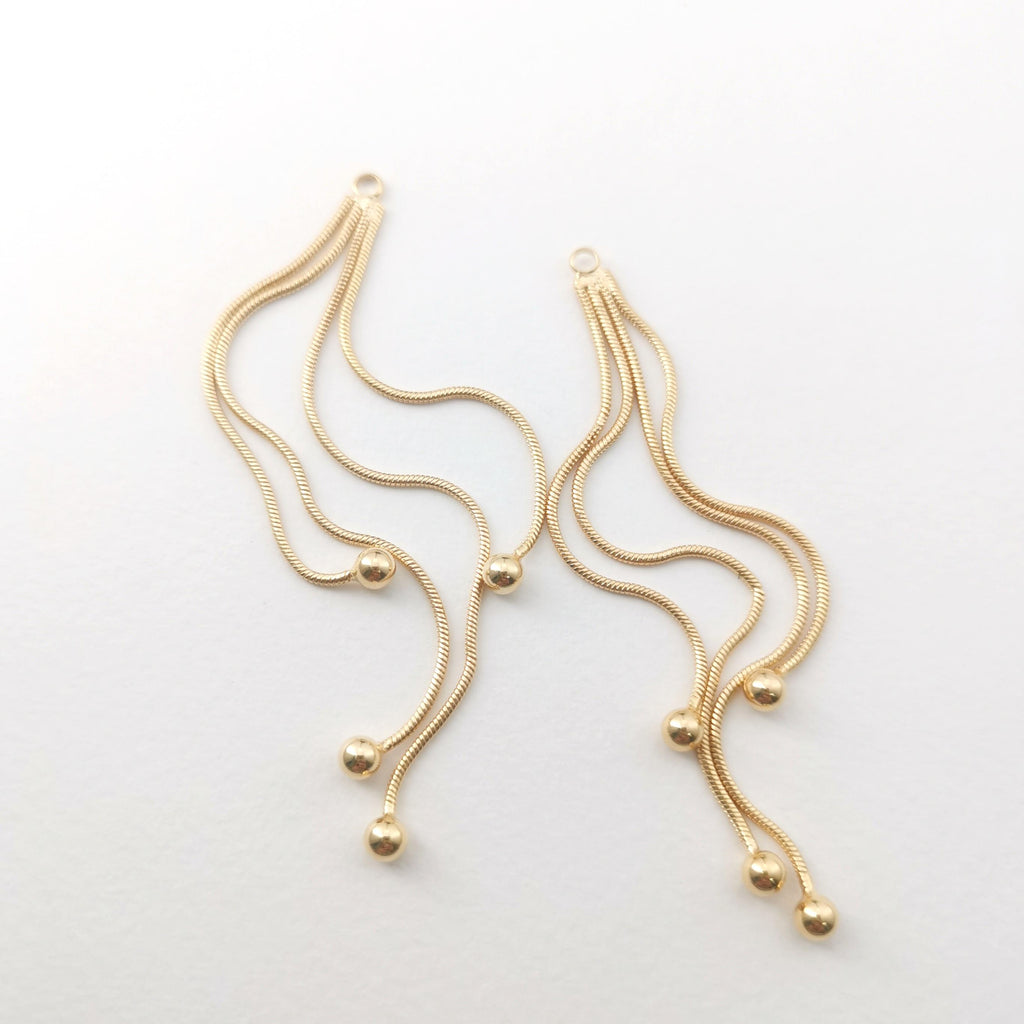 10pcs Gold Chain Tassel Pendant, Gold Beads Snake Chain Charm, 18K Gold Plated Earring Chain Pendant, Earring Findings ZX086