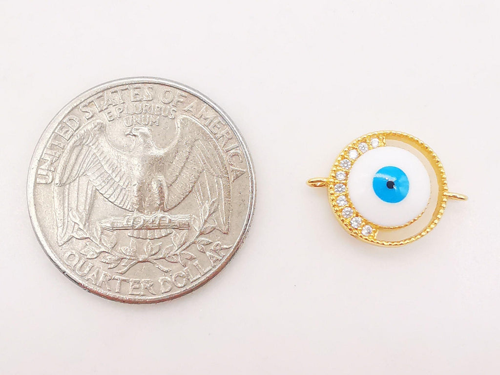 Cubic Evil Eye Connector Charm, 18K Gold Plated Micro CZ Pave Connector, 12mm, Bracelet Making, Jewelry Findings S125