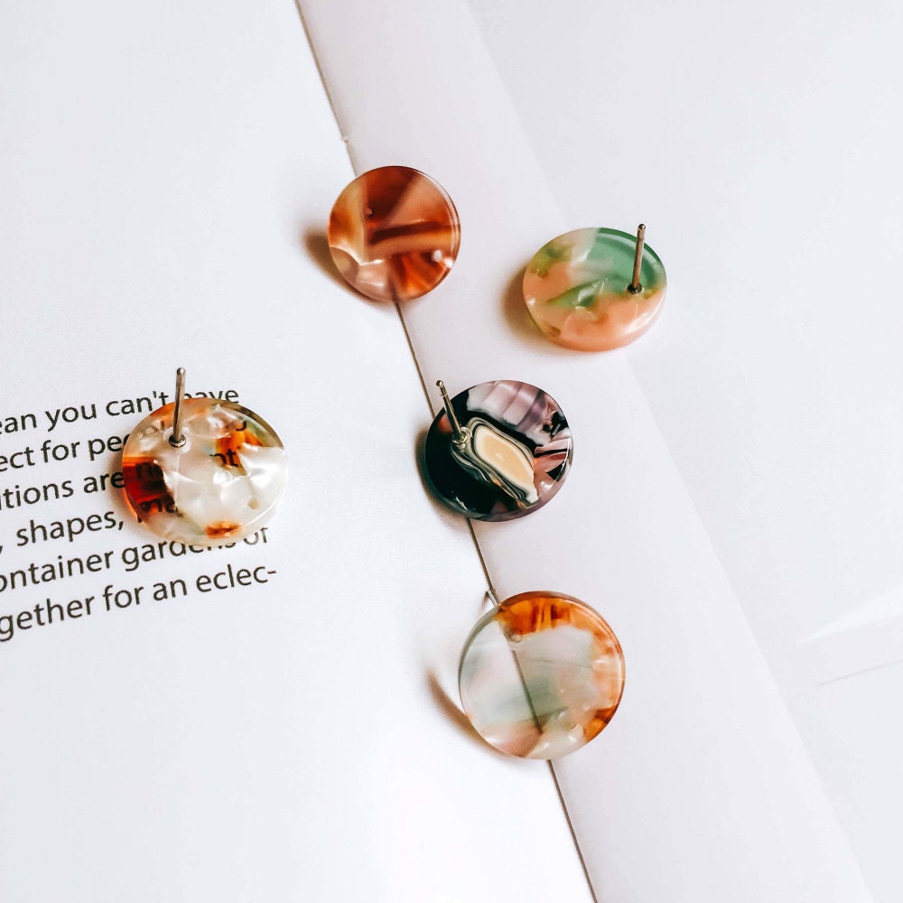 10PCS Acrylic Round Earring Findings, 15 Colors You Choose, S925 Silver Ear Stick, Nickel Free, Earring Finding MY008