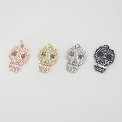 18K Real Gold Skeleton Pendant, Skull Pendant, bracelet necklace charms, CZ Pave Pendants, Jewelry Findings S20718